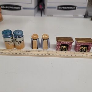 Lot of 3 Sets Vintage Ceramic Salt Pepper Shakers Fireplace Figures Japan